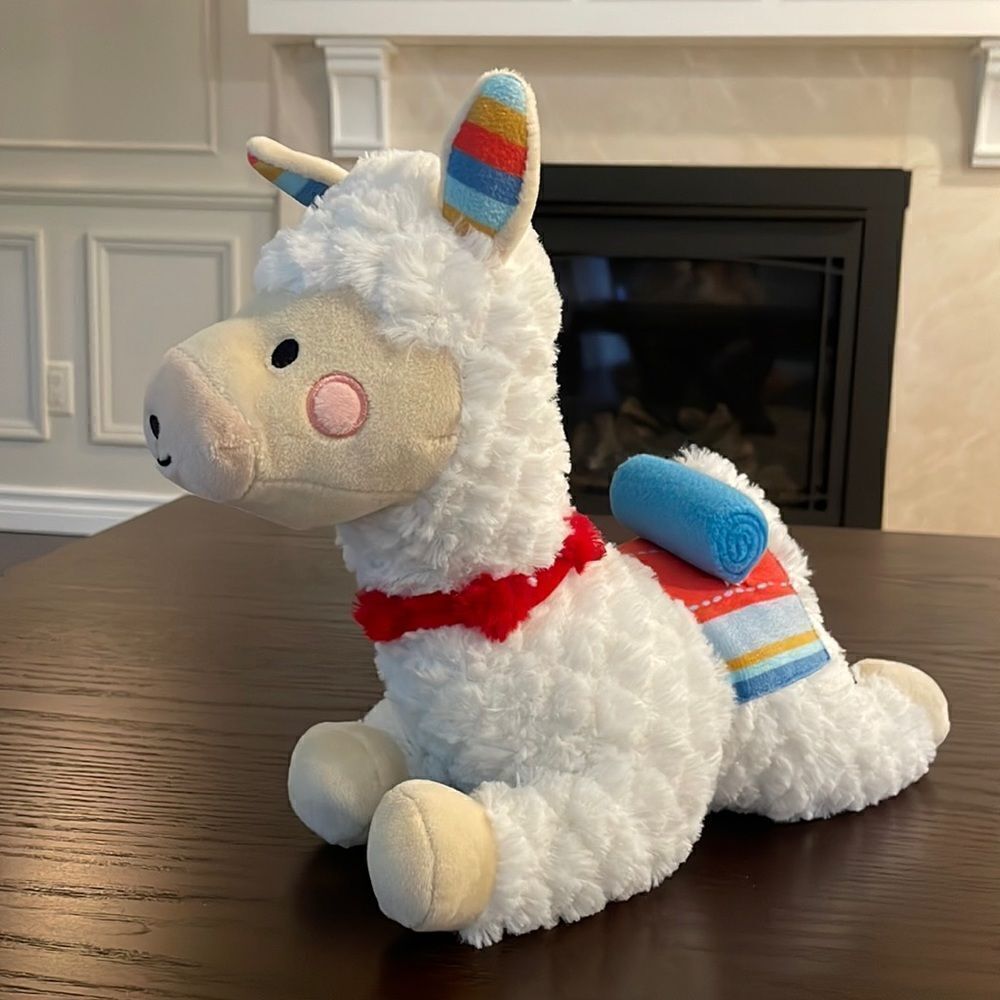 FAO Schwarz Llama Plush Toy Stuffed Animal with Brass Button Excellent Condition